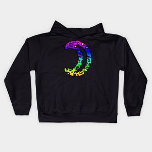 The Moon Planet Symbol in Dark Rainbow Leopard Print Kids Hoodie